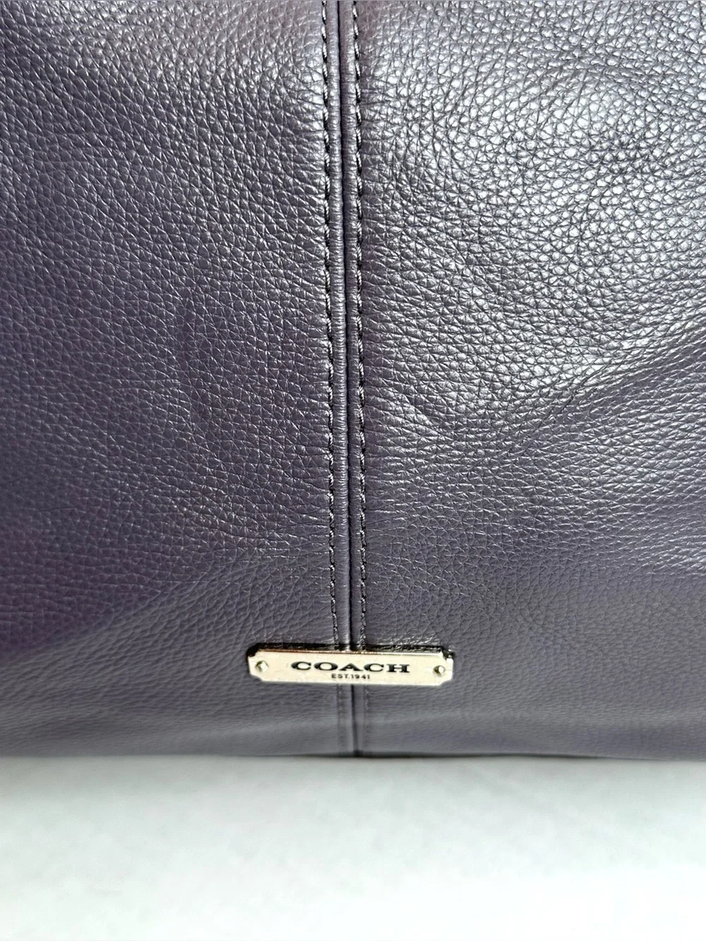 Coach Pebbled Soft Leather Deep Plum Purple Hobo Boho Tote Bag Purse Slouchy